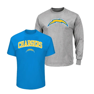 Men's Fanatics Powder Blue/Heather Gray Los Angeles Chargers Big & Tall 2-Pack T-Shirt Set