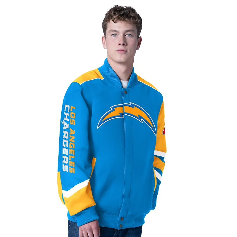 Veste de course zippée intégrale Prime Time G-III Sports by Carl Banks bleu poudre pour homme des Los Angeles Chargers