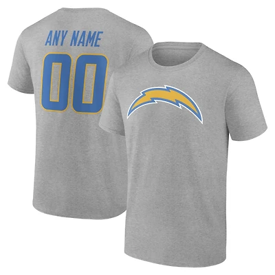 Men's Gray Los Angeles Chargers Team Authentic Personalized Name & Number T-Shirt
