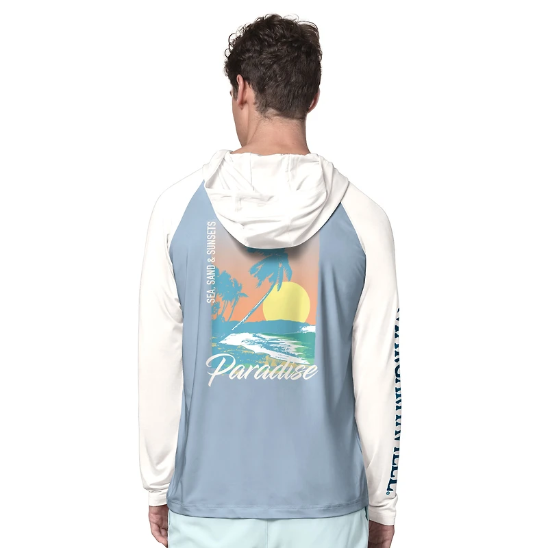 Men's Margaritaville Light Blue/Cream Los Angeles Chargers Sand, Sea, Sunsets Long-Sleeve Rashguard Hoodie Pullover
