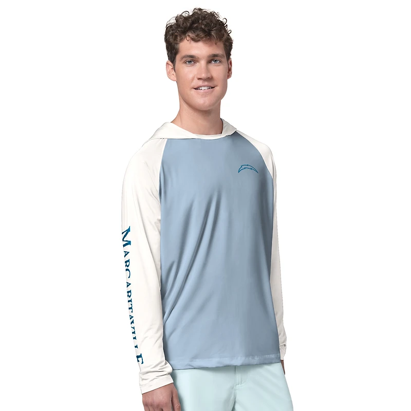 Men's Margaritaville Light Blue/Cream Los Angeles Chargers Sand, Sea, Sunsets Long-Sleeve Rashguard Hoodie Pullover