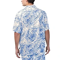 Men's Margaritaville Tan Los Angeles Chargers Sand Washed Monstera Print Party Button-Up Shirt