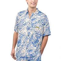 Chemise boutonnée de fête à imprimé Monstera délavé au sable des Chargers Los Angeles Margaritaville pour hommes
