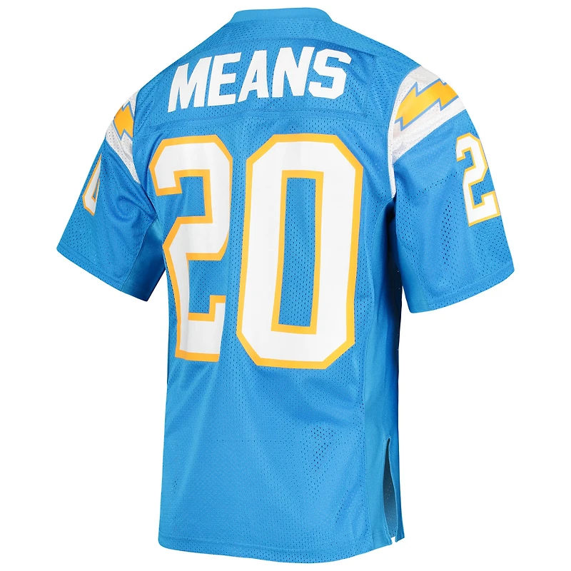 Mitchell & Ness Natrone Means Powder Blue Los Angeles Chargers 1994 Maillot de joueur retraité authentique Throwback pour hommes