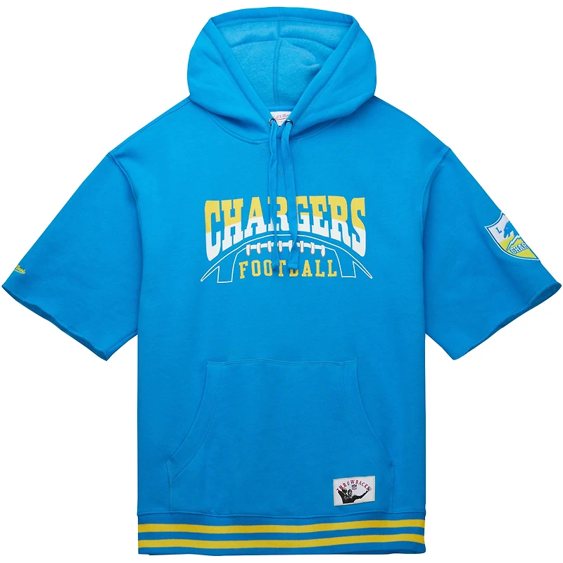 Sweat à capuche manches courtes d'avant-match Mitchell & Ness pour hommes, bleu poudre des Chargers de Los Angeles
