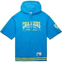Sweat à capuche manches courtes d'avant-match Mitchell & Ness pour hommes, bleu poudre des Chargers de Los Angeles