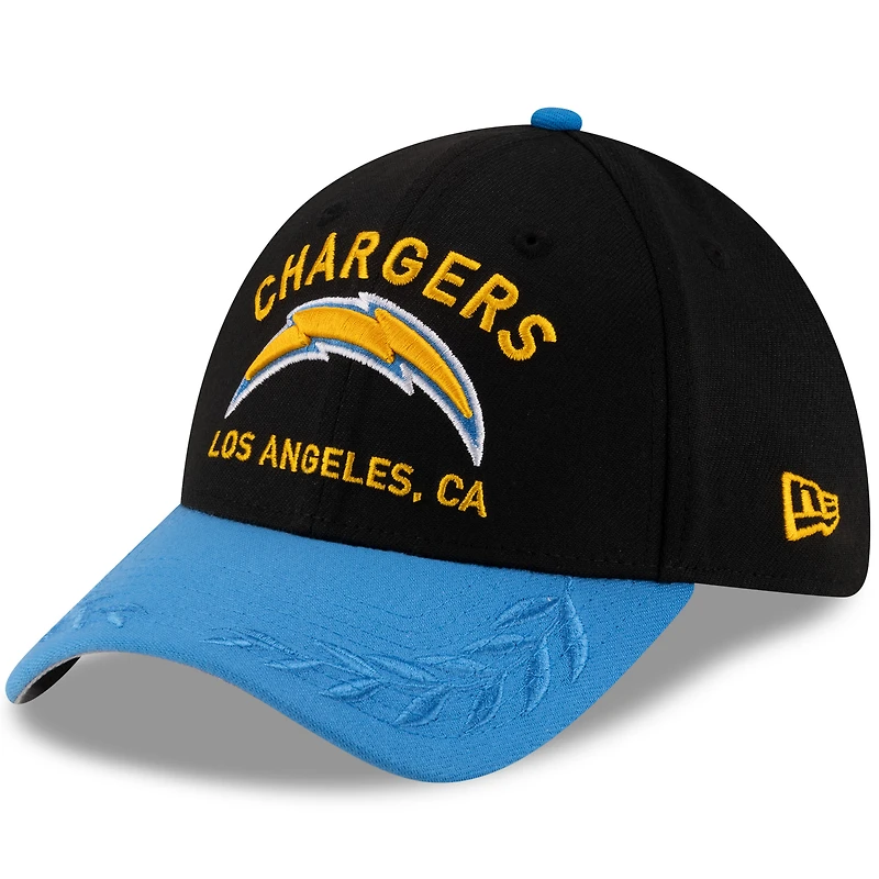 Casquette New Era 39THIRTY Flex noire/bleu poudre pour homme des Chargers de Los Angeles, draft NFL 2025