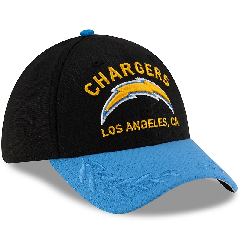 Casquette New Era 39THIRTY Flex noire/bleu poudre pour homme des Chargers de Los Angeles, draft NFL 2025