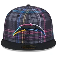 Men's New Era Black Los Angeles Chargers 2024 NFL Crucial Catch Plaid 59FIFTY Fitted Hat