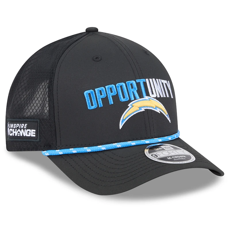 Casquette ajustable New Era noire Los Angeles Chargers 2025 Inspire Change 9FORTY M-Crown pour homme