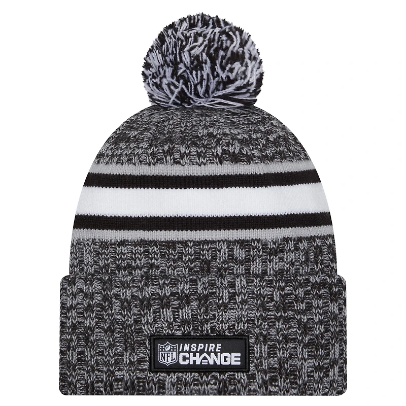 Bonnet en tricot à revers Inspire Change New Era noir des Los Angeles Chargers pour hommes avec pompon