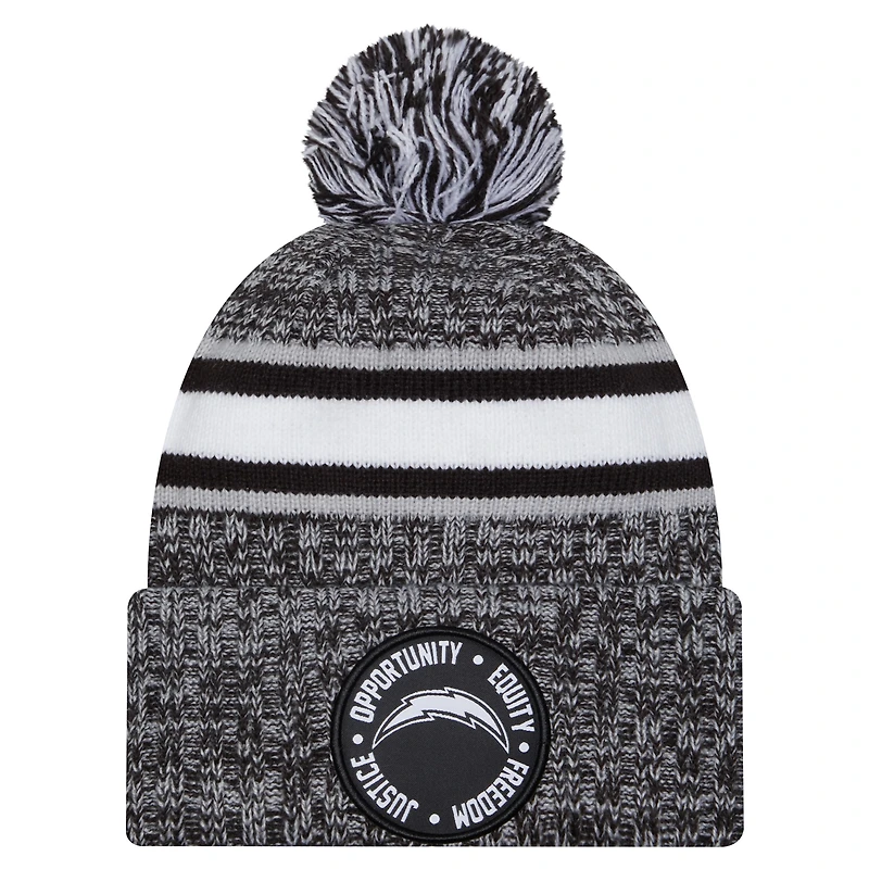 Men's New Era Black Los Angeles Chargers Inspire Change Cuffed Knit Hat with Pom