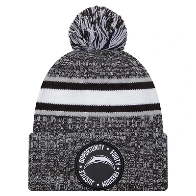Men's New Era Black Los Angeles Chargers Inspire Change Cuffed Knit Hat with Pom