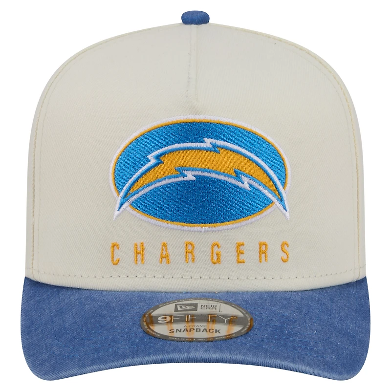 Men's New Era  Cream/Powder Blue Los Angeles Chargers Washed A-Frame 9FIFTY Snapback Hat