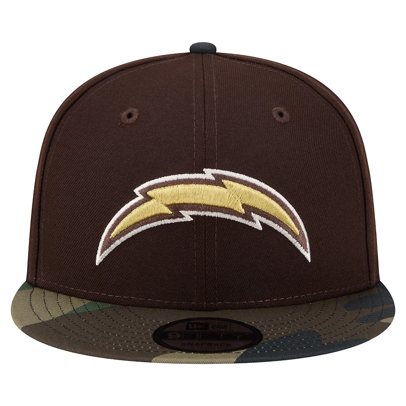 Casquette snapback New Era 9FIFTY marron foncé Los Angeles Chargers, motif camouflage Burnt Wood, pour homme