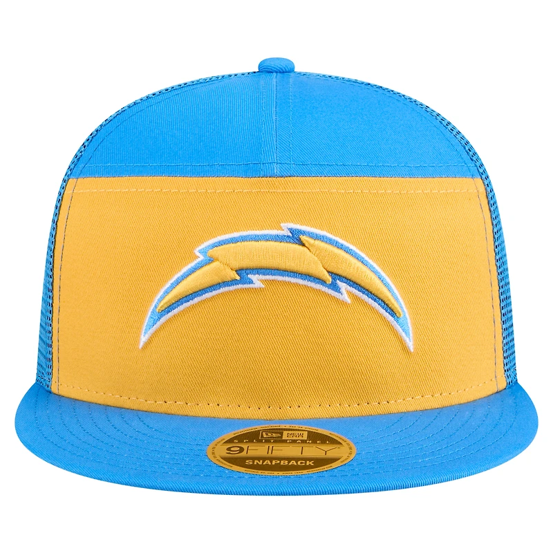 Casquette snapback New Era 9FIFTY pour homme, couleur or/bleu poudre, Los Angeles Chargers, panneau fendu extérieur