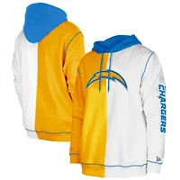 Men's New Era  Gold/White Los Angeles Chargers Third Down Split Raglan Pullover Hoodie