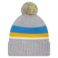 Bonnet en tricot à revers des Chargers de Los Angeles New Era gris chiné pour hommes avec pompon
