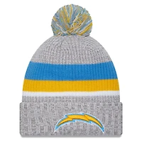 Bonnet en tricot à revers des Chargers de Los Angeles New Era gris chiné pour hommes avec pompon