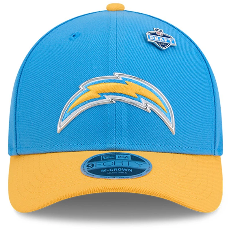 Casquette ajustable New Era pour homme, bleu poudre/or, Los Angeles Chargers, draft NFL 2026, modèle 9FORTY M-Crown