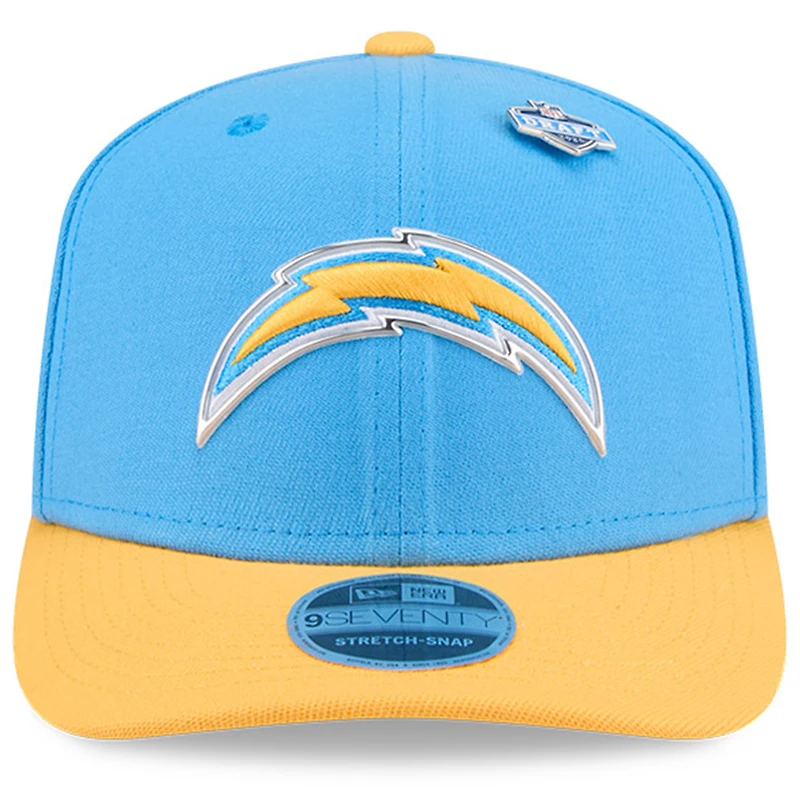 Casquette ajustable New Era pour homme, bleu poudre/or, Los Angeles Chargers, draft NFL 2026, modèle 9SEVENTY