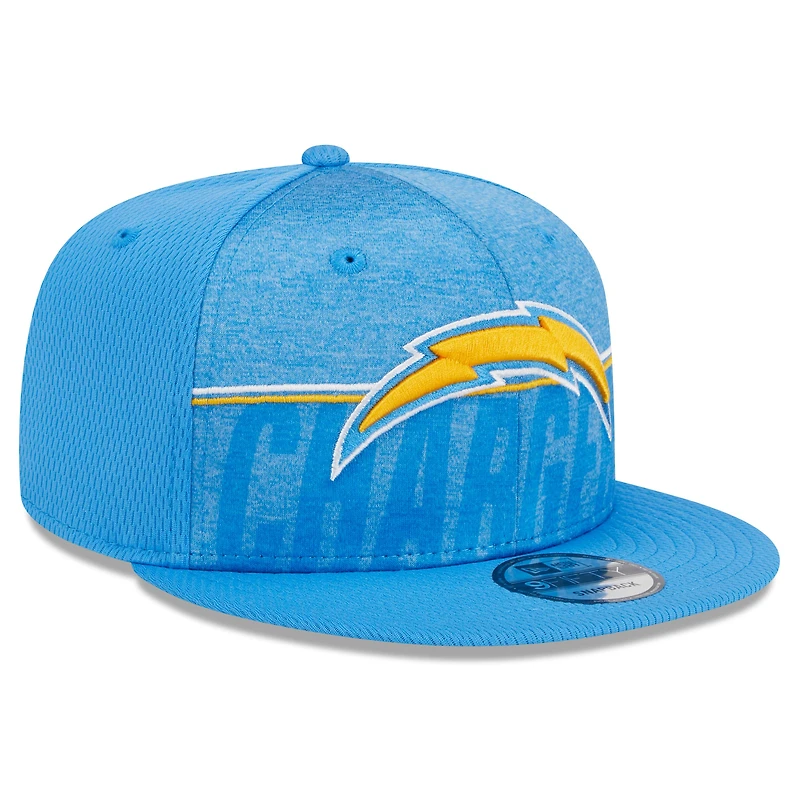 Casquette 9FIFTY Snapback New Era pour homme Los Angeles Chargers 2023 NFL Training Camp bleu poudré