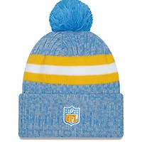 Bonnet en tricot à revers Sideline des Chargers de Los Angeles 2023 New Era bleu poudré pour homme avec pompon