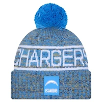 Bonnet d'hiver New Era bleu poudré pour homme, Los Angeles Chargers 2025, avec pompon et revers.