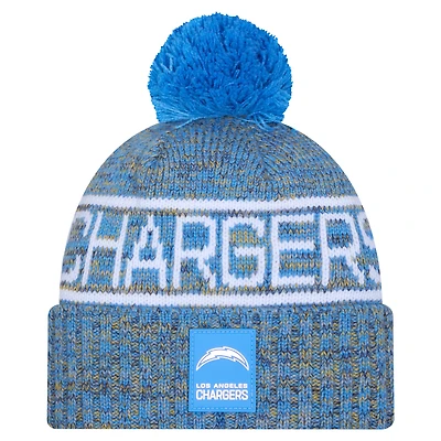 Men's New Era Powder Blue Los Angeles Chargers 2025 Sideline Cold Weather Cuffed Knit Hat with Pom
