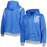 Sweat à capuche et zip intégral Los Angeles Chargers Combine New Era bleu poudré pour homme