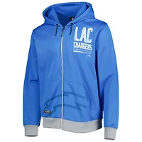 Sweat à capuche et zip intégral Los Angeles Chargers Combine New Era bleu poudré pour homme