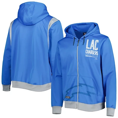 Sweat à capuche et zip intégral Los Angeles Chargers Combine New Era bleu poudré pour homme