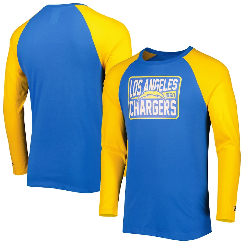 T-shirt à manches longues raglan actuel des Chargers de Los Angeles New Era bleu poudré pour homme