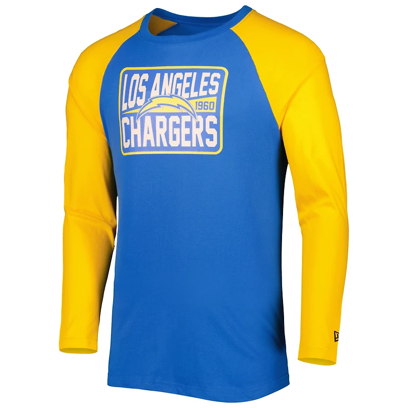 T-shirt à manches longues raglan actuel des Chargers de Los Angeles New Era bleu poudré pour homme