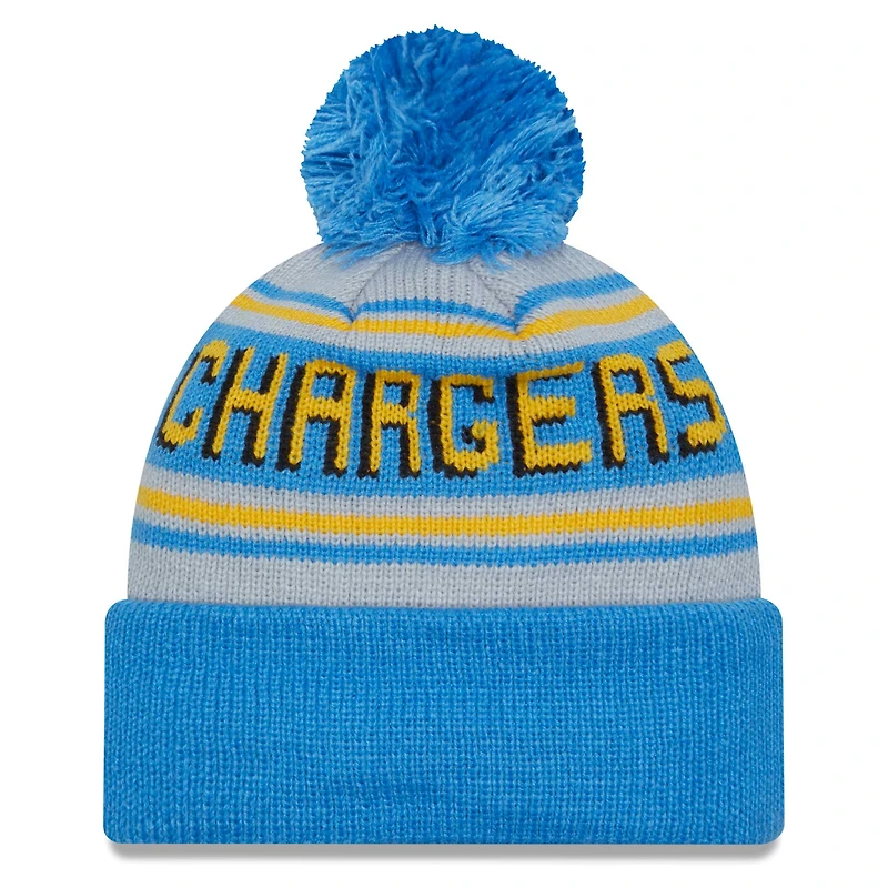 Bonnet en tricot à revers principal New Era bleu des Chargers de Los Angeles pour hommes avec pompon