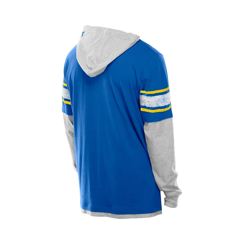 Men's New Era Powder Blue Los Angeles Chargers Twofer Layered Long Sleeve Hoodie T-Shirt