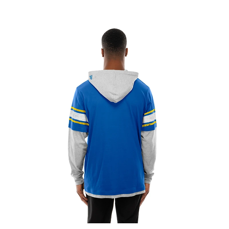 Men's New Era Powder Blue Los Angeles Chargers Twofer Layered Long Sleeve Hoodie T-Shirt