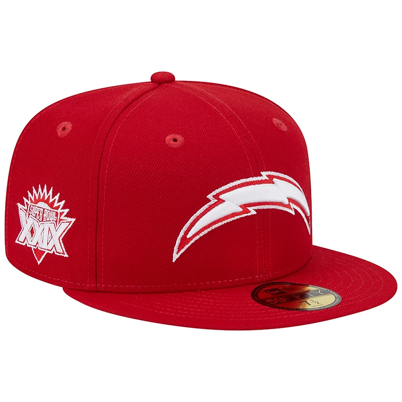 Casquette ajustée 59FIFTY avec écusson principal des Chargers du Super Bowl XXIX Scarlet de New Era pour homme