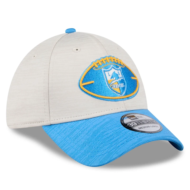 Casquette flexible New Era Stone/Bleu Los Angeles Chargers 2024 Sideline Historic 39THIRTY pour hommes