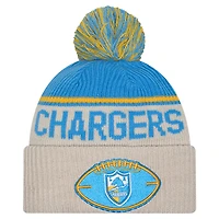 Men's New Era Stone Los Angeles Chargers NFL Sideline Historic Cuffed Knit Hat with Pom