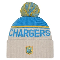 Men's New Era Stone Los Angeles Chargers NFL Sideline Historic Cuffed Knit Hat with Pom