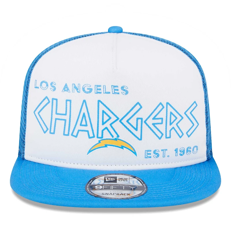 Casquette Snapback Los Angeles Chargers Banger 9FIFTY Trucker New Era pour hommes, blanc/bleu poudré