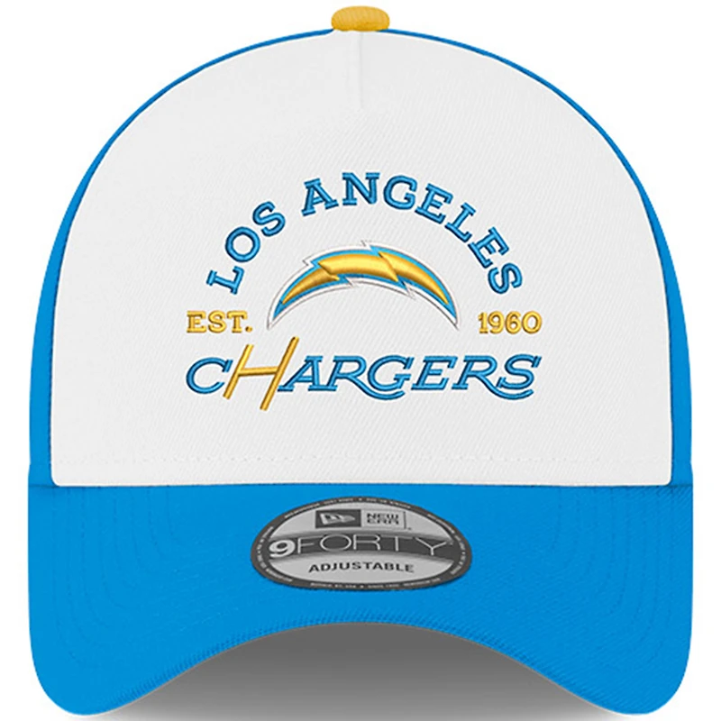 Men's New Era White/Powder Blue Los Angeles Chargers Charger Power A-Frame 9FORTY Adjustable Hat