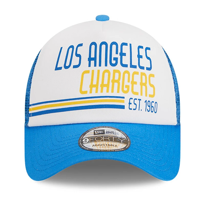 Casquette réglable 9FORTY Stacked A-Frame Trucker 9FORTY des Chargers de Los Angeles New Era blanc/bleu poudré pour hommes