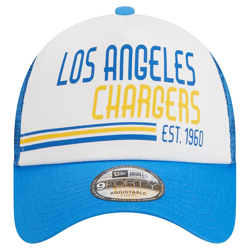 Men's New Era /Powder Blue Los Angeles Chargers Stacked A-Frame Trucker 9FORTY Adjustable Hat