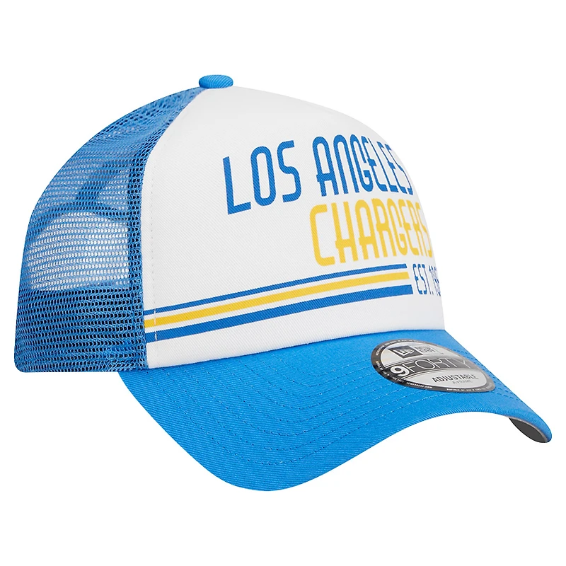 Casquette réglable 9FORTY Stacked A-Frame Trucker 9FORTY des Chargers de Los Angeles New Era blanc/bleu poudré pour hommes