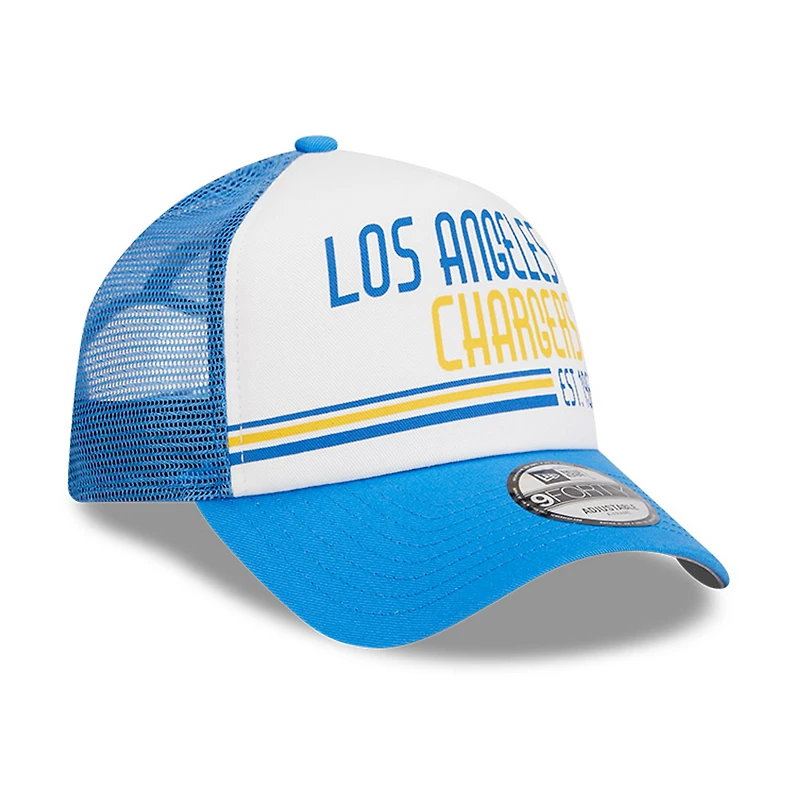 Casquette réglable 9FORTY Stacked A-Frame Trucker 9FORTY des Chargers de Los Angeles New Era blanc/bleu poudré pour hommes
