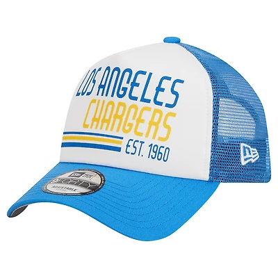 Casquette réglable 9FORTY Stacked A-Frame Trucker 9FORTY des Chargers de Los Angeles New Era blanc/bleu poudré pour hommes