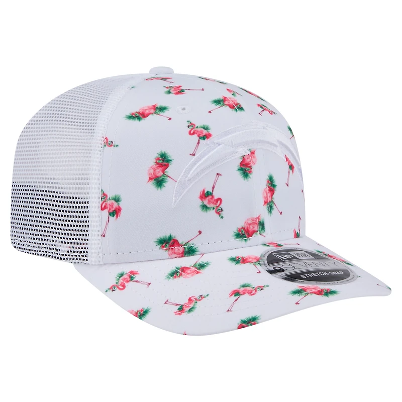 Casquette extensible à bouton-pression New Era blanche pour homme, motif flamant rose, Los Angeles Chargers, 9SEVENTY