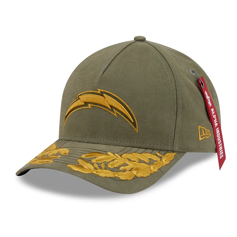Men's New Era x Alpha Industries  Olive Los Angeles Chargers A-Frame 9FORTY Adjustable Hat